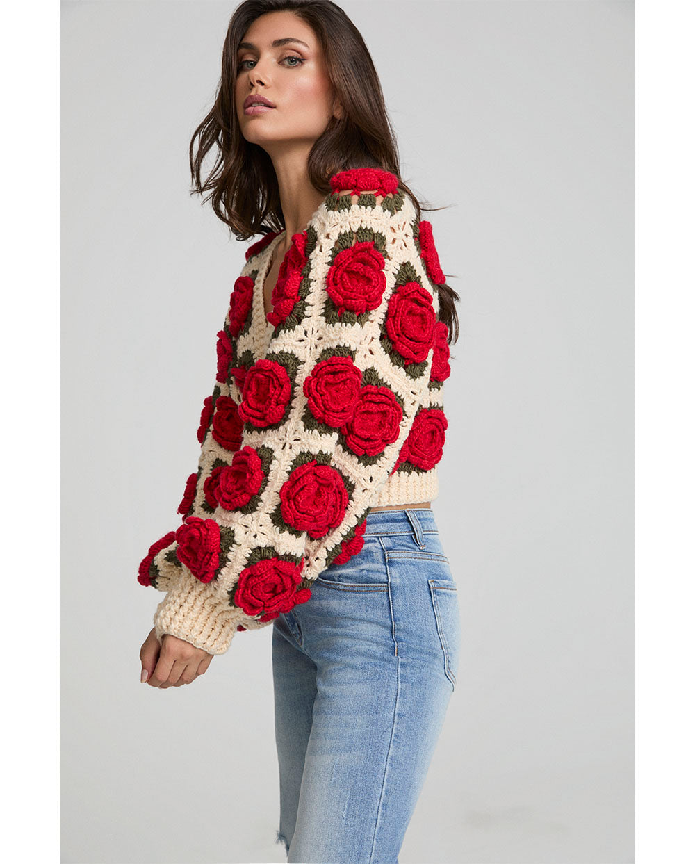 Cardigan Red roses crochet Fetiche Suances