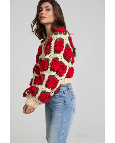 Cardigan Red roses crochet Fetiche Suances