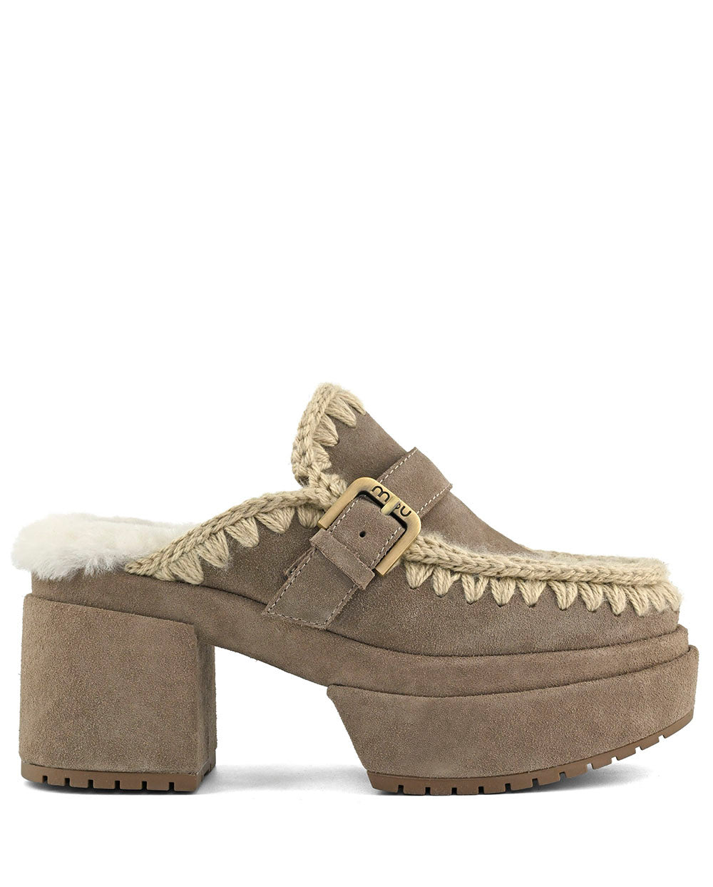 Mou Platform clog buckle strap gris piedra