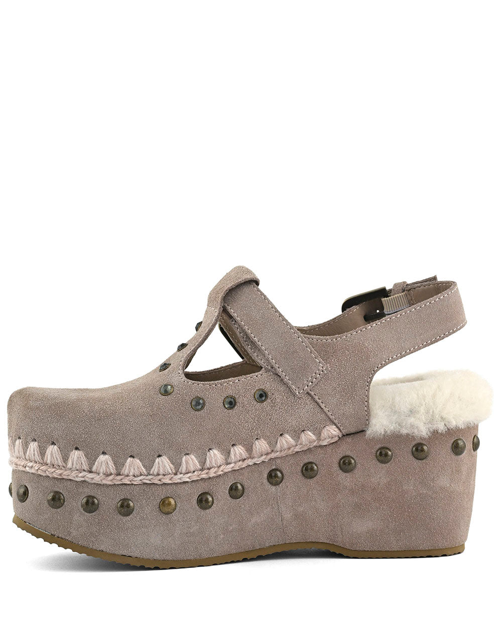 MOU suede clog with stones gris claro