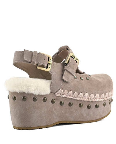MOU suede clog with stones gris claro