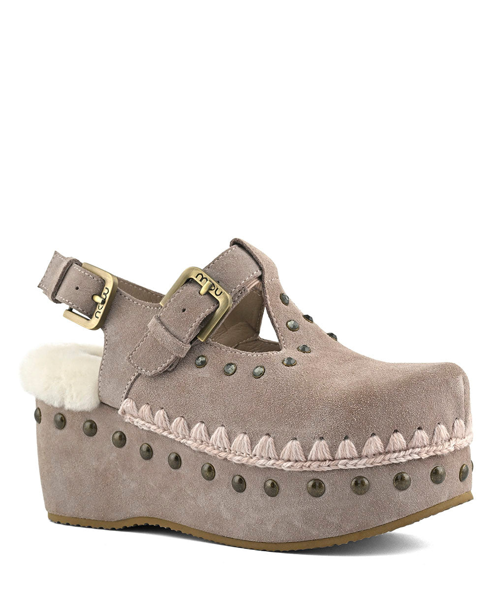 MOU suede clog with stones gris claro