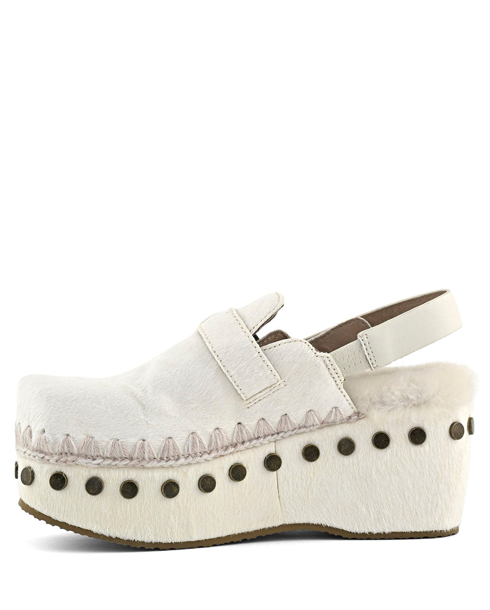 MOU clog pony skin back strap blanco