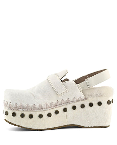 MOU clog pony skin back strap blanco