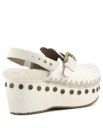 MOU clog pony skin back strap blanco