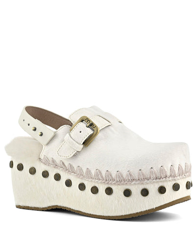 MOU clog pony skin back strap blanco