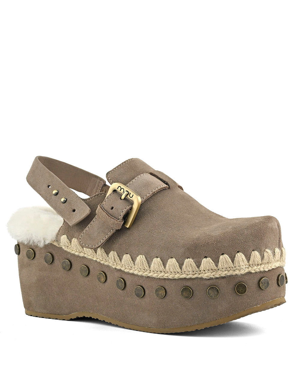Mou suede clog with back strap gris piedra