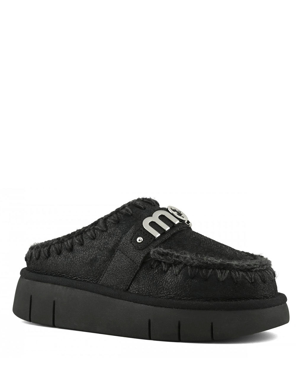 Mou Bounce Clog metal logo special leather black
