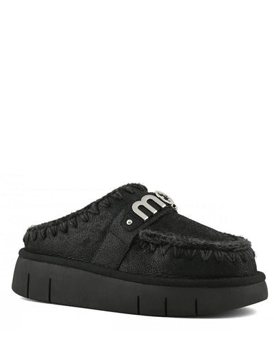 Mou Bounce Clog metal logo special leather black