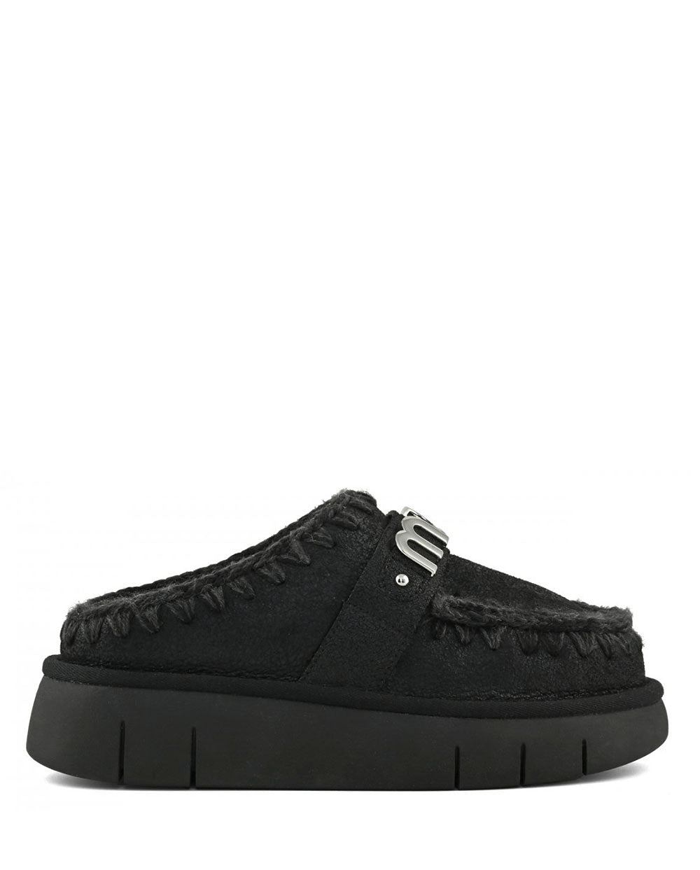 Mou Bounce Clog metal logo special leather black