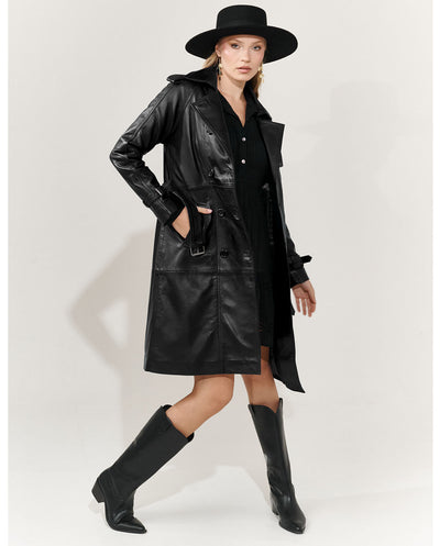 Trench coat de couro preto Piti Cuiti