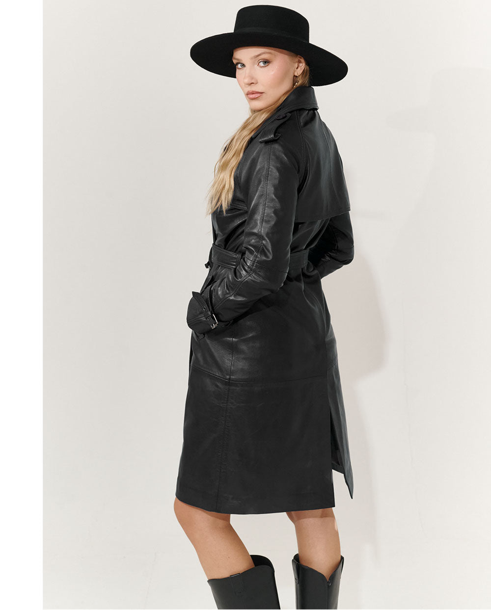 Trench coat de couro preto Piti Cuiti