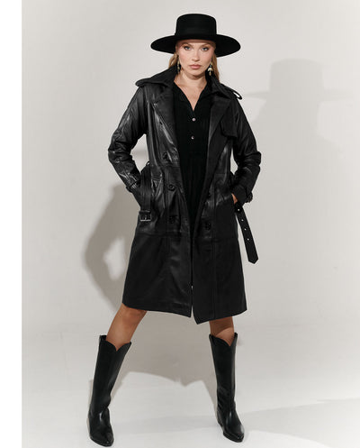 Trench coat de couro preto Piti Cuiti