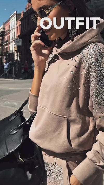 Pantalón felpa strass beige Odi et Amo