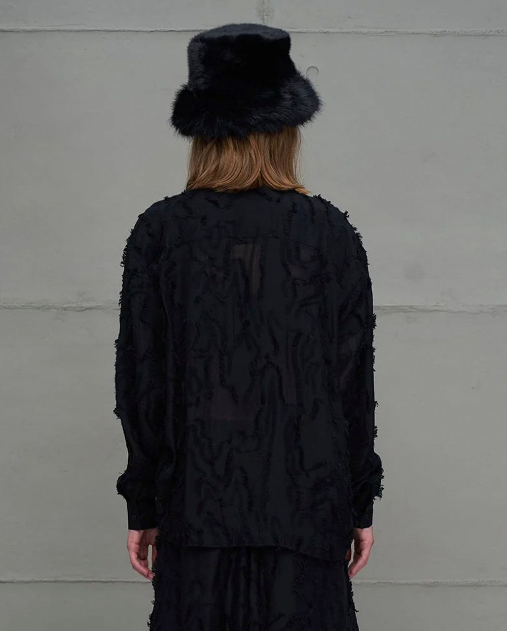 Camisa negra semi transparente flecos 18171 #VDR Viadellerose