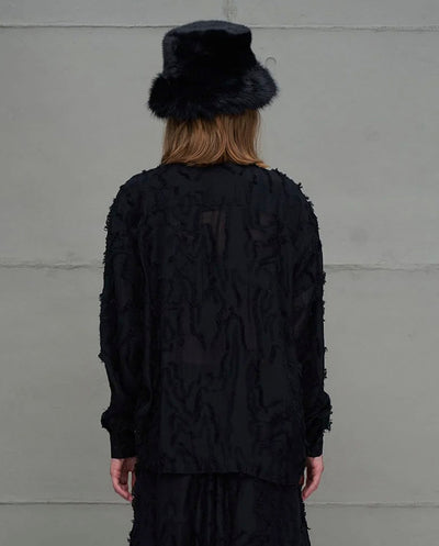 Camisa negra semi transparente flecos 18171 #VDR Viadellerose