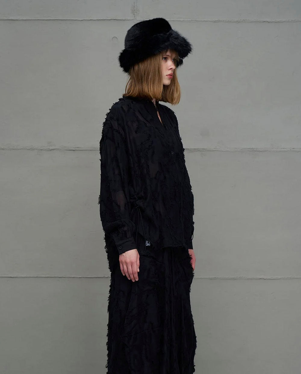 Camisa negra semi transparente flecos 18171 #VDR Viadellerose