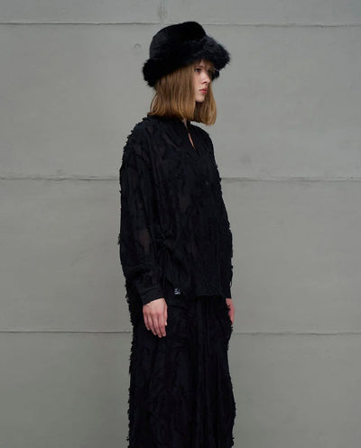 Camisa negra semi transparente flecos 18171 #VDR Viadellerose