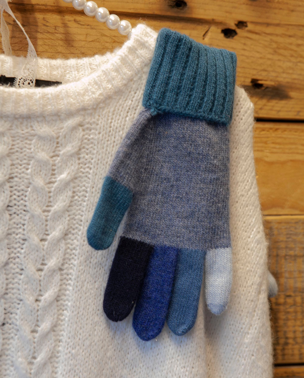 Guante lana dedos colores azul Santa Cana